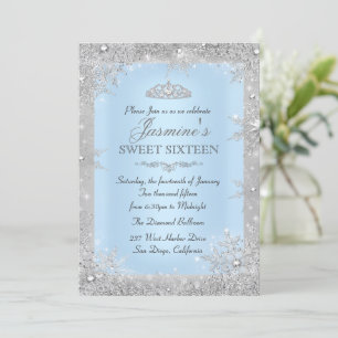 Silver Winter Wonderland Blue Sweet 16 Invitation