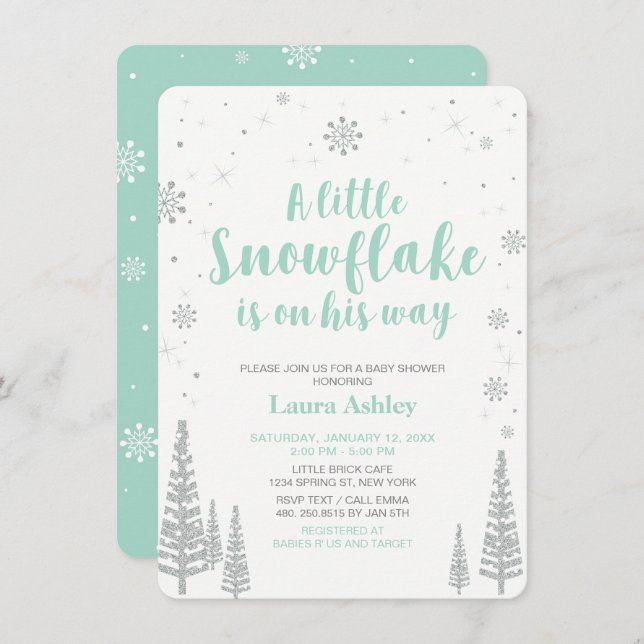 Silver Winter Wonderland, Boy Baby Shower,4.5x6.25 Invitation (Front/Back)