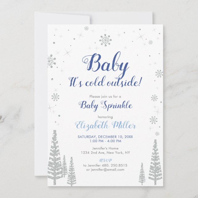 Silver Winter Wonderland - Boy Baby Sprinkle Card (Front)