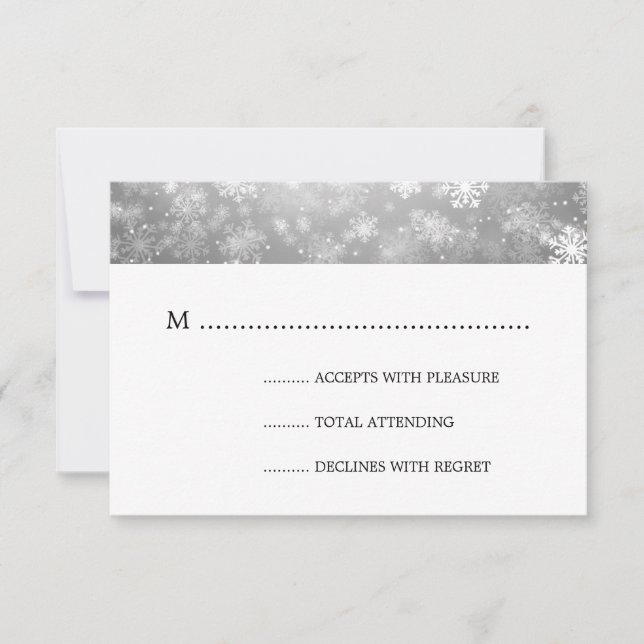 Silver Winter Wonderland Elegant Wedding RSVP Card (Front)