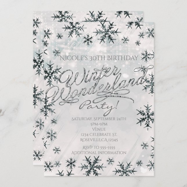 Silver Winter Wonderland Snowflakes Invitation (Front/Back)