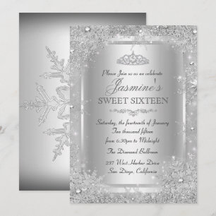 Silver Winter Wonderland Sweet 16 Invitation