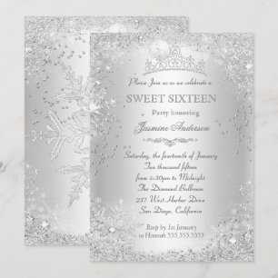 Silver Winter Wonderland Sweet 16 Tiara Invitation