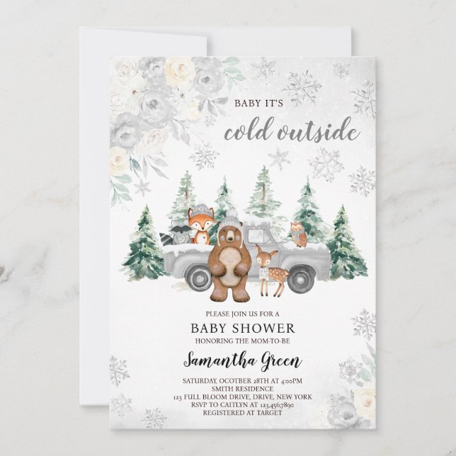 Silver Winter Woodland Baby Shower Invitation (Front)