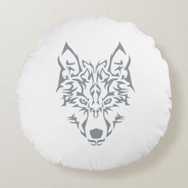 Silver Wolf Spirit Animal Round Cushion (Front)