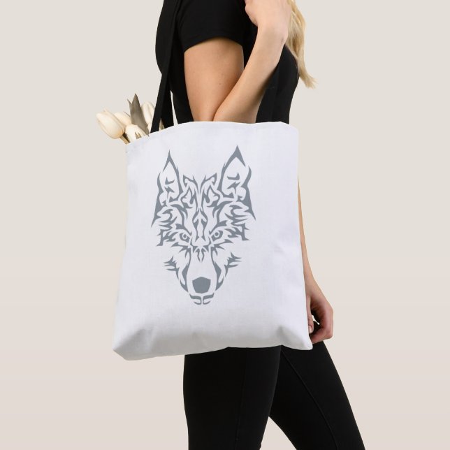 Silver Wolf Spirit Animal Tote Bag (Close Up)
