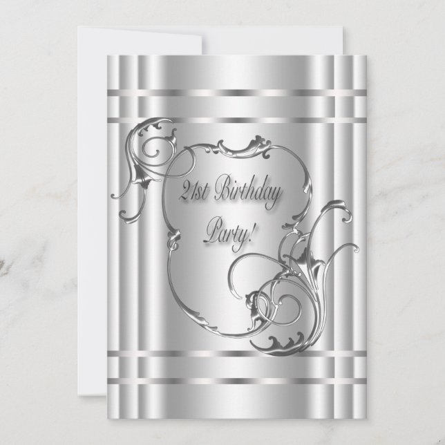 Silver Womans 21st Birthday Party Invitation (Front)