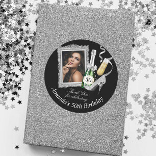 Silver Womens Birthday Thank You Classic Round Sticker