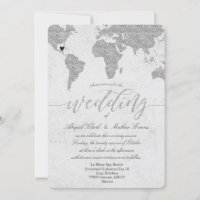 Silver World Map Destination Wedding Invitation