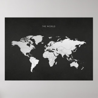 Silver World Map Poster