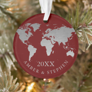 Silver World Map Travel Keepsake Personalised Ornament