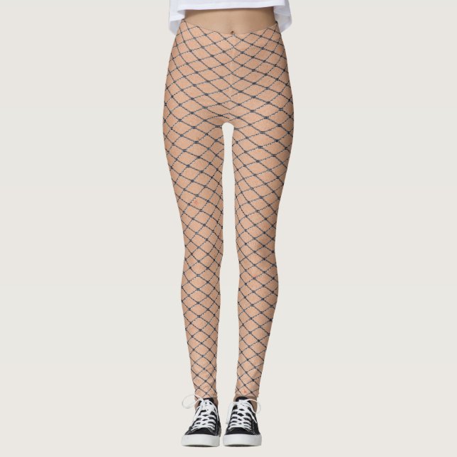 Silver Woven Fishnets With Skin Texture Leggings (Front)