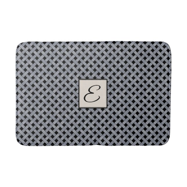 Silver Woven Rattan on Custom Colour with Monogram Bath Mat (Front)