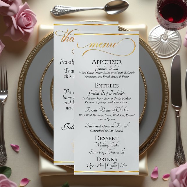 Silver - Wreath Monogram & Thank You Wedding Menu (Creator Uploaded)