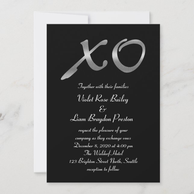Silver XO's Wedding Invitation (Front)