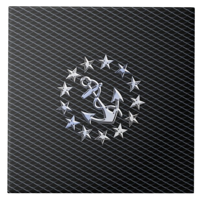 Silver Yacht Naval Flag on Charcoal Grille Tile (Front)