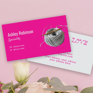 Silver yarn crochet hook handmade with love pink  business card