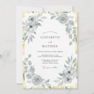 Silver Yellow Leafy Wedding Invitation
