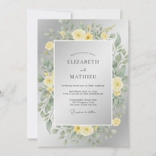 Silver Yellow Ranunculus Eucalyptus Wedding Invitation