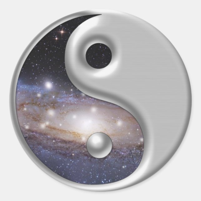 Silver Ying Yang Galaxy Space Classic Round Sticker (Front)