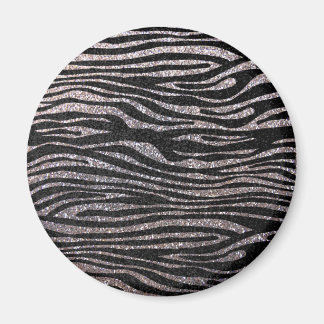Silver zebra stripe pattern (faux glitter bling) magnet