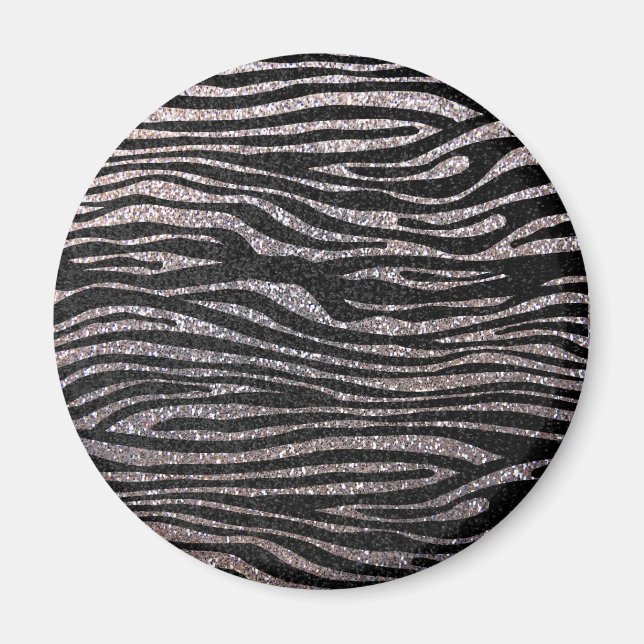 Silver zebra stripe pattern (faux glitter bling) magnet (Front)