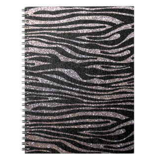 Silver zebra stripe pattern (faux glitter bling) spiral notebook
