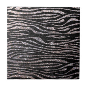 Silver zebra stripe pattern (faux glitter bling) tile