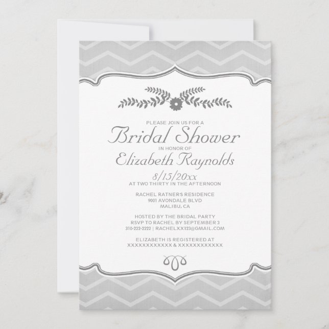 Silver Zigzag Bridal Shower Invitations (Front)