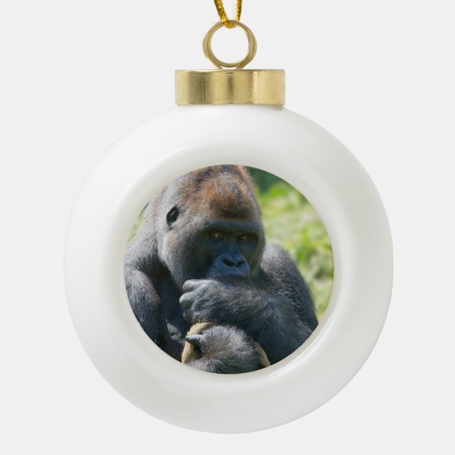 Silverback Gorilla And His Blanket Ceramic Ball Christmas Ornament (Front)