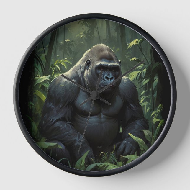 Silverback Gorilla in Rwandan Jungle Clock (Front)