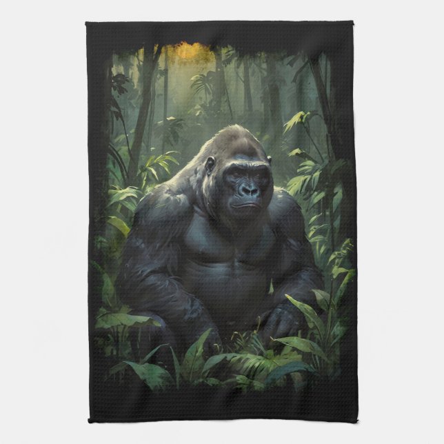 Silverback Gorilla in Rwandan Jungle Tea Towel (Vertical)