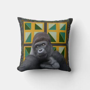 Silverback Gorilla Yellow and Green Geometric Cushion