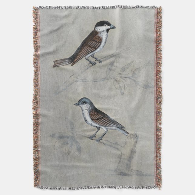 Silvered Aviary | A Pair Of Birds Throw Blanket (Front Vertical)