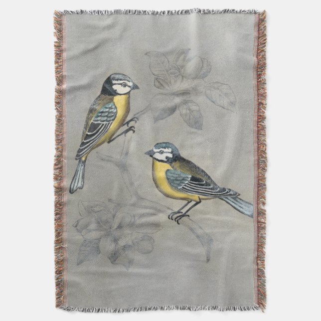 Silvered Aviary | Bird Couple Throw Blanket (Front Vertical)