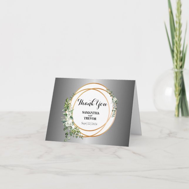 Silvered Sprigs: Personalised Botanical Thank You Card (Front)