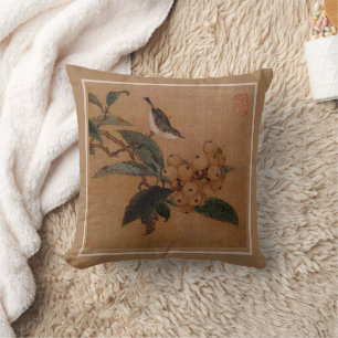 Silvereye bird and loquats cushion