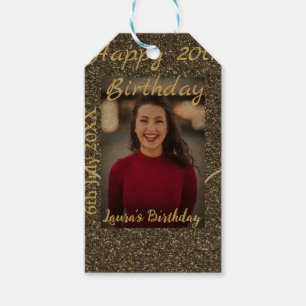 Silverglitter photo 20th birthday add name date gift tags