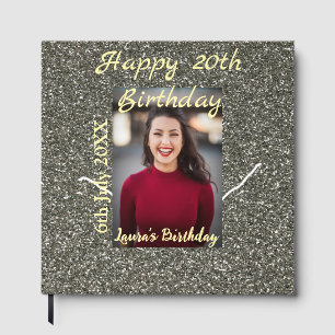 Silverglitter photo 20th birthday add name date guest book