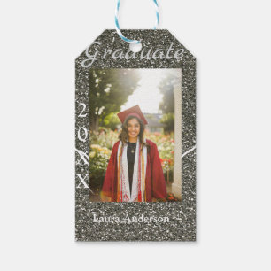 Silverglitter photo graduation add name class text gift tags