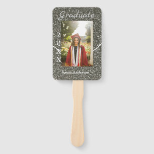 Silverglitter photo graduation add name class text hand fan