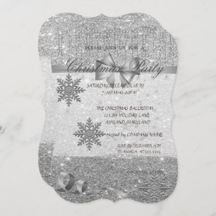 SilverSnowflakes ,Glittery,Company Christmas Party Invitation
