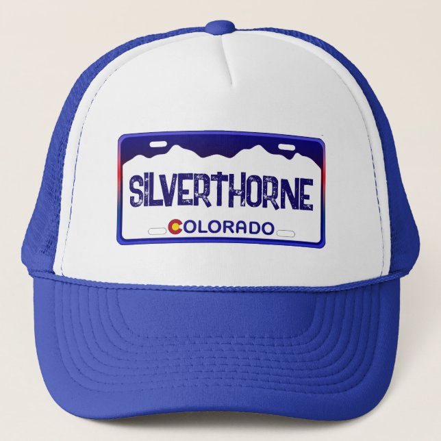 Silverthorne Colorado blue license plate hat (Front)