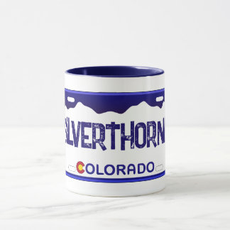 Silverthorne Colorado blue license plate mug