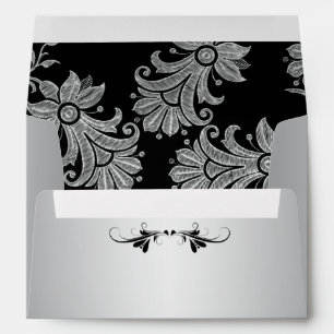Silvertone Black Floral A7 Envelope with Scroll