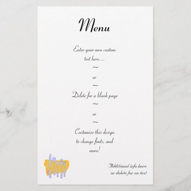 Silverware and Napkin Custom Menu Flyer Template (Back)