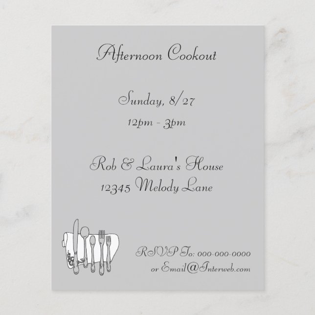 Silverware Custom Invitation Flyer Template (Back)