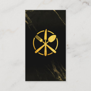 Silverware Gold Logo Black Marble Business Card