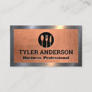 Silverware Logo Metallic Copper Background Business Card