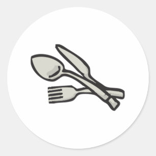 Silverware Utensils Classic Round Sticker